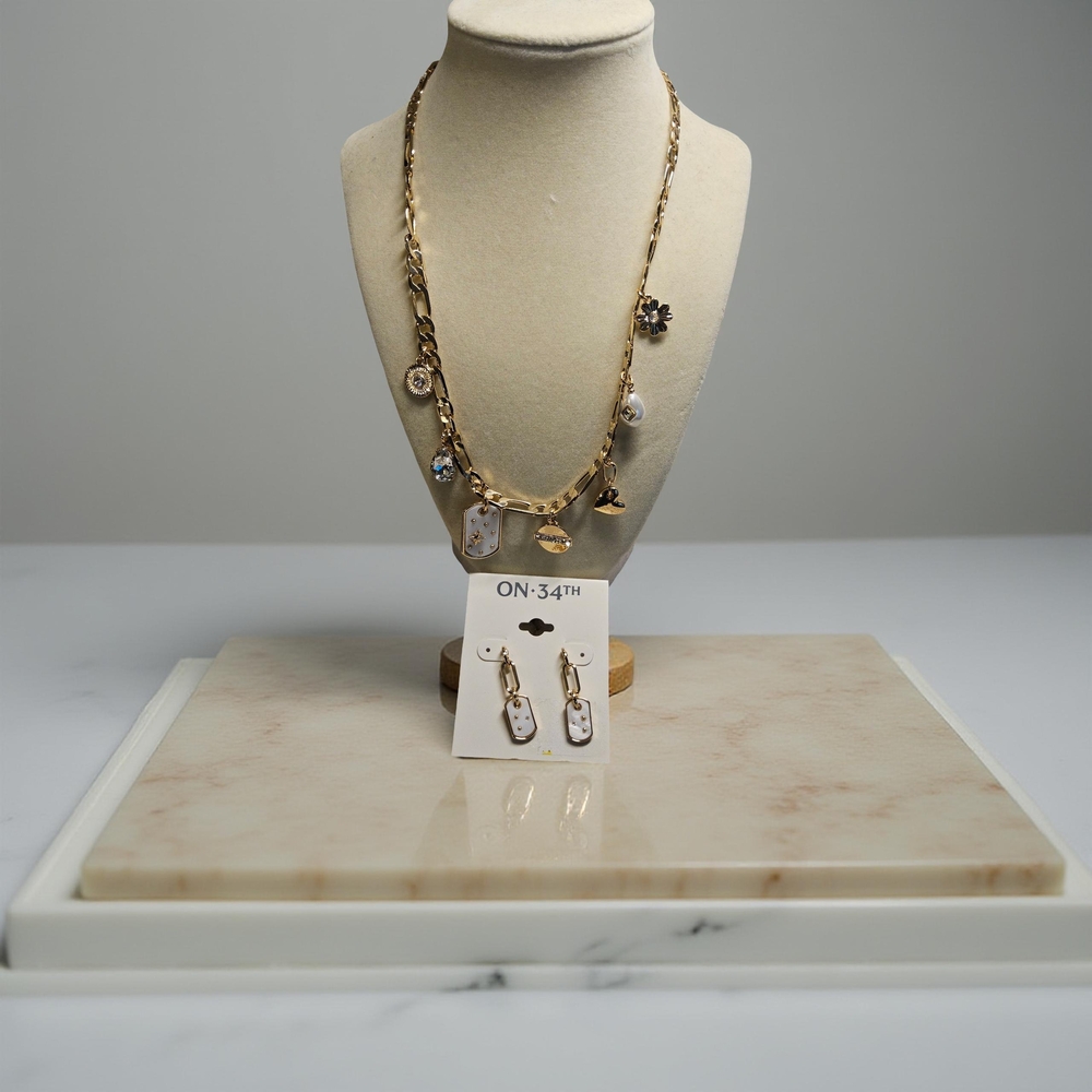 NWT Elegant GoldTone Charm Necklace and earrings by ON-34TH